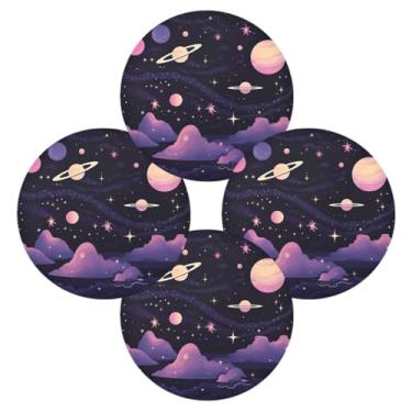 Imagem de Wassud Conjunto de 4 jogos americanos com design de ilustração de astronomia (3) tapetes de mesa redondos para cozinha e jantar, laváveis e resistentes ao calor, decoração de mesa 39 cm