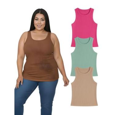 Imagem de Kit Com 3 Regatas Ribana Feminina Cores Sortidas Plus Size Cor:Colorid