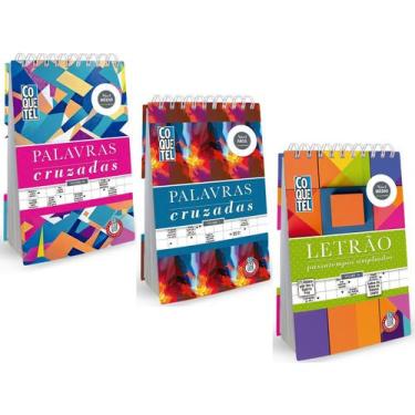 Imagem de Livro de Passatempos Palavras Cruzadas Coquetel Espiral Nível Fácil e 