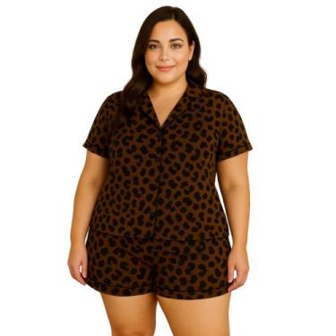 Imagem de Pijama Americano Estampado Plus Size Blusa com Botões que Abrem e Shor