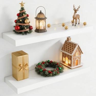 Imagem de Prateleiras flutuantes de 76 cm para parede, prateleira flutuante de 20 cm de profundidade para armazenamento e exibição, prateleira rústica montada na parede com suportes invisíveis para sala de