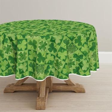 Imagem de Horaldaily Toalha de mesa redonda para Dia de São Patrício, 152 cm x 152 cm, xadrez, buffalo, verde, lavável, para decoração de festa, piquenique, jantar