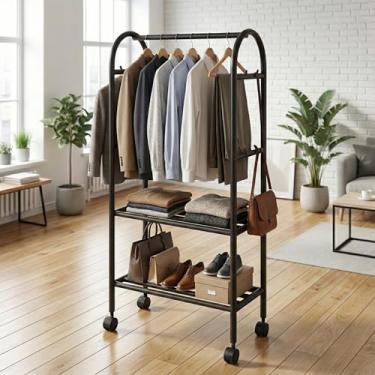 Imagem de Kit Arara com Sapateira Robusta – Arara de Roupas com Rodinhas 360° e 2 Prateleiras – Organização Moderna e Compacta - Organizador de Roupeiro Multiuso em Aço.