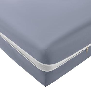 Imagem de SiinvdaBZX Lençol solteiro com zíper, microfibra ultramacia com zíper, protetor de colchão para colchão de 30 a 40 cm, cinza claro
