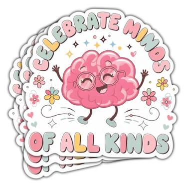 Imagem de (3 peças) Adesivo Celebrate Minds of All Kinds, decalque de conscientização da neurodiversidade, adesivo de vinil fofo para cérebro, adesivos de para-choque de saúde mental - adesivos para Kindle