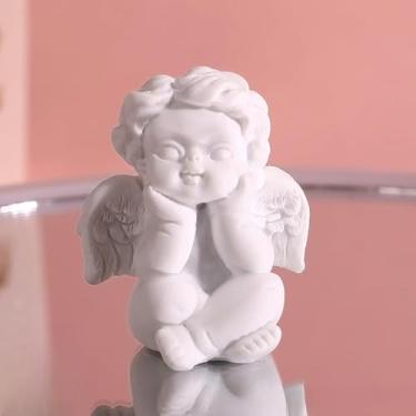 Imagem de Estatueta de anjo branco - linda estátua de resina para sala de estar, ornamento criativo de anjo pequeno para decoração de casa (branco2)