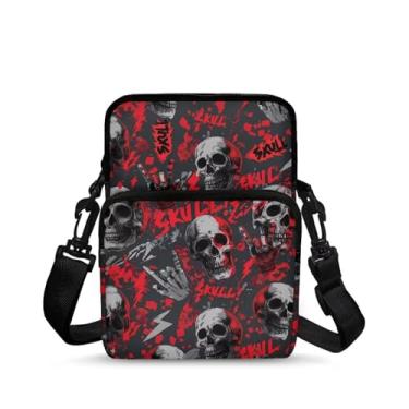 Imagem de CLOHOMIN Bolsa mensageiro pequena para mulheres e homens, bolsa para celular, carteira, bolsas pequenas da moda, pochete bolsa mensageiro, Caveira