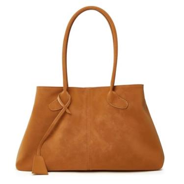 Imagem de Bolsa de ombro feminina de camurça sintética, grande, Hobo, alça de couro, bolsa leve magnética, casual, viagem, trabalho, Marrom PU