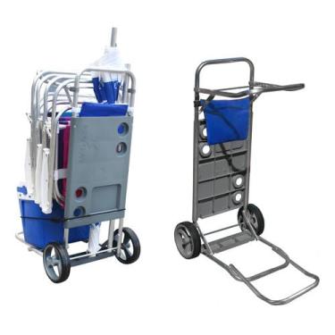 Imagem de Carrinho de Praia Multiuso com Avanço Vira Mesa Dobrável em Alumínio