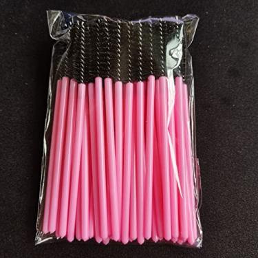 Imagem de ZJchao Conjunto de Escova de Cílios 50 Pçs Descartável Mini Espiral Flexível Extensão Pincéis de Maquiagem para Cílios e Sobrancelha Estilo Fibra Artificial (Cabeça de escova preta varinha rosa)