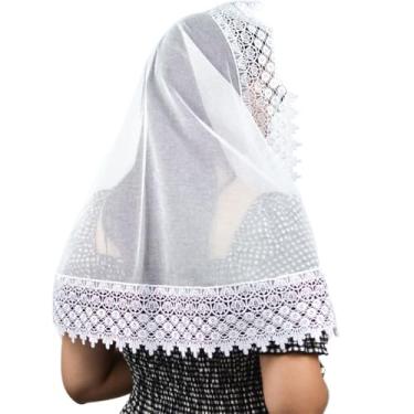 Imagem de Véu Ccb Renda Larga Adulto Guipir Floral Congregação Cristã (modelo Fabiana)(Retangular (Tradicional))