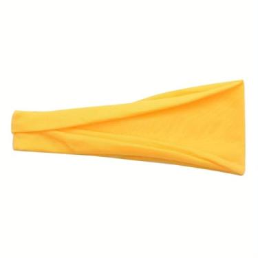 Imagem de 1 faixa de cabelo feminina de cor sólida, lenço de cabeça retrô elástico largo para ioga, esportes, maquiagem, uso diário, amarelo
