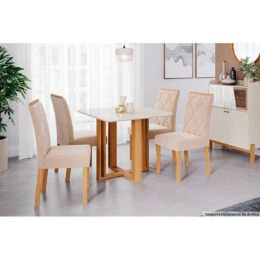 Imagem de Sala De Jantar Completa Flora C- Tampo Madeirado 95cm + 4 Cadeiras Fernanda Nature-ow-nude - Cimol