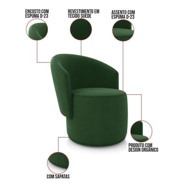 Imagem de Poltrona Decorativa Orgânica Fixa Para Sala Malu Suede Verde M11 - D'rossi