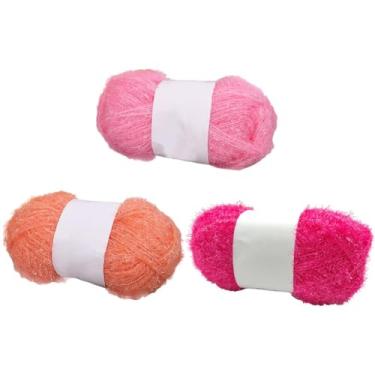 Imagem de Fio de glitter Scrubby – Fio pastel multicolorido para panos de prato de crochê, sacos e toalhas de banho, 50 g/100 por rolo (tipo nº 5, pacote com 3)