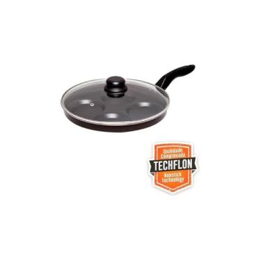 Imagem de Frigideira Antiaderente com 4 Divisórias, Alumínio, Tampa de Vidro, Preta, 28cm Diâmetro, Multiuso