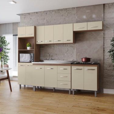 Imagem de Cozinha íris Completa Com Balcão Rosa E Cooktop 4 Bocas Mb1 300cm Cor Savana Off White