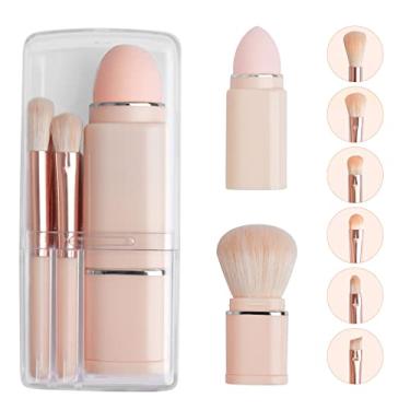 Imagem de Kit de Pincéis Maquiagem Portátil 8-em-1 Ferramenta Beleza Multifuncional com Blending Pó Ângulo para Corretivo Lábios Sombra Olhos e Esponja Compacto Essencial um Look Facial Completo