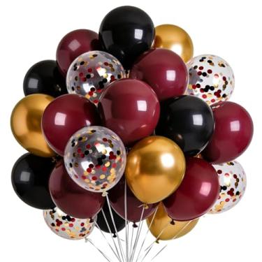 Imagem de Balões dourados bordô preto, 60 peças, 30 cm, bordô, marrom, vermelho, preto, metálico, dourado, látex, confetes, balões para crianças, aniversário, formatura, chá de bebê, decoração de festa de