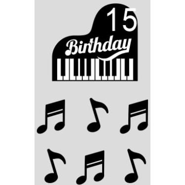 Imagem de Topo de bolo de piano infantil 8º aniversário feliz notas musicais conjunto de 7 peças decorações, festa de aniversário para meninos e meninas, festa de concerto, material de decoração de festa tema