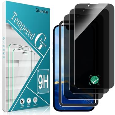 Imagem de Slanku [Pacote com 3 protetores de tela de privacidade para iPhone 13 com moldura de instalação, antiespião, vidro temperado privado, cobertura total, compatível com capas