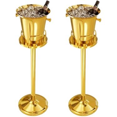 Imagem de Balde de gelo com suporte, champanhe, balde de gelo para festa, aço inoxidável, balde de champanhe, balde de vinho no suporte para bar de cerveja, churrasco, casamento, KTV, clube, cozinha e bar