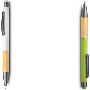 Imagem de Caneta Esferográfica em Alumínio Reciclável com Bambu, Escrita Azul, Ponta Touch, Refil Parker, Executiva (Branco e Verde)