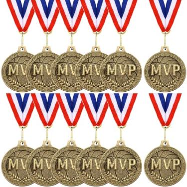Imagem de Kenning Pacote com 12 medalhas de ouro de troféu de basquete para equipes de liga de zinco de 5 cm com fitas de pescoço, medalhas de prêmio MVP Champion para esportes em equipe e competições de