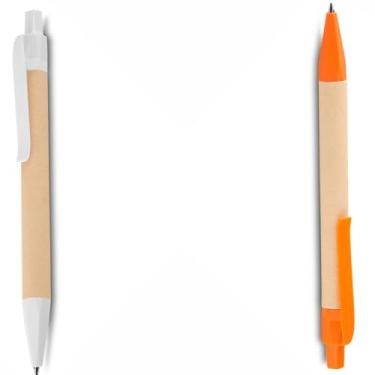 Imagem de Caneta Esferográfica de Papel Reciclado com Detalhes em PLA Biodegradável, Kit com 1 e 2 Unidades, Escrita Azul (Branco e Laranja 2)