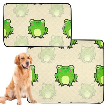 Imagem de TSENQUE Cute Green Frogs Bege Lavável Pet Pee Pads Impermeável Tapete Bonito Pet Pad Reutilizável Absorvente Cachorro Treinamento, Médio + Grande, Conjunto de 2