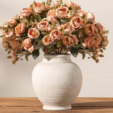 Imagem de Vaso rústico de cerâmica para casa de fazenda, vaso de flores pequeno, branco, de 15 cm, vasos decorativos de cerâmica curtos para decoração de casa, mesa, sala de estar, entrada, cornija, quarto