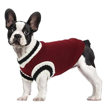 Imagem de Phefop Suéter para Cachorro Pulôver Colete de Malha Com Decote Em V Quente à Prova de Confortável e Macio para Animais de Estimação Pequenos Gatos Cães Coelhos Chinchilas Com Processo de (XL)