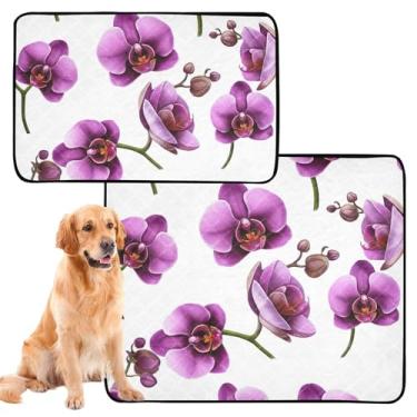 Imagem de TSENQUE Almofadas de xixi para cães, antiderrapante, impermeável, tapete de chão com orquídea roxa, flores brancas, reutilizáveis, almofadas absorventes para gatos e gatos, pequeno, pacote com 3