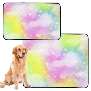 Imagem de Almofadas de xixi para cães de estimação e gatos, reutilizáveis, pastel, arco-íris, gradiente, estrelas, filhotes, treinamento, à prova de vazamento, impermeável, cercadinho para cães, médio + grande
