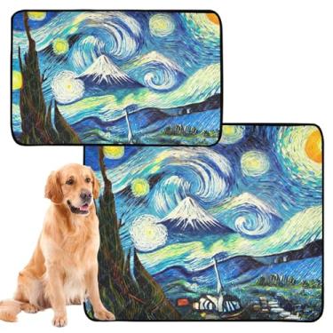 Imagem de Starry Night Tapete de urina lavável para animais de estimação com estampa floral à prova d'água, reutilizável, tapete absorvente para cães, treinamento penico, médio + grande, conjunto de 2