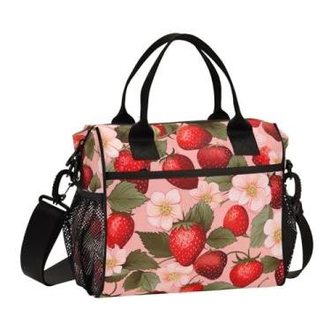 Imagem de GAIGEO Lancheira com alça de ombro padrão morango, lancheira térmica para mulheres, lancheira de viagem, M
