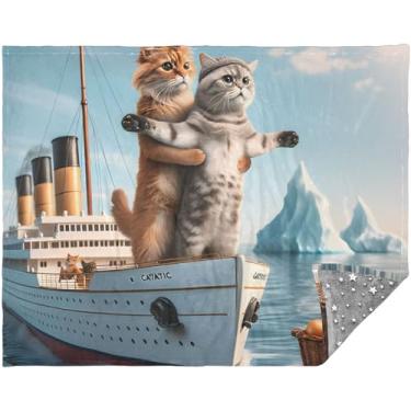 Imagem de Manta macia personalizada de gatos Titanic Kitten para sofá 177,8 cm x 139,7 cm Essencial Cobertor de sofá para sofá masculino e feminino animal macio