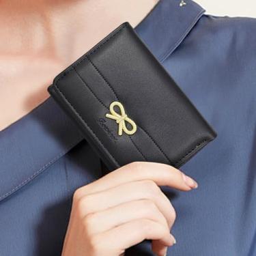 Imagem de Carteira feminina com janela para identidade em forma de coração e 7 compartimentos para cartão, carteira fofa com laço, carteiras femininas elegantes simples, Preto, Bonito