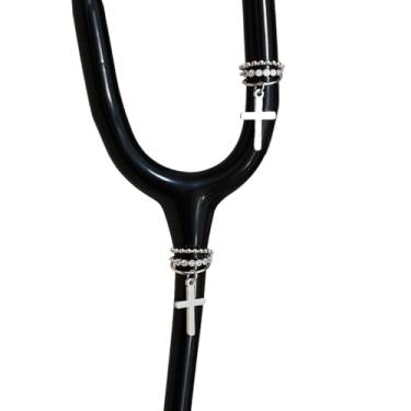 Imagem de Conjunto de pingentes de estetoscópio de cruz de strass brilhante para enfermeiras, etiqueta de identificação de estetoscópio fofa exclusiva para médico, enfermeira, estudantes, veterinários