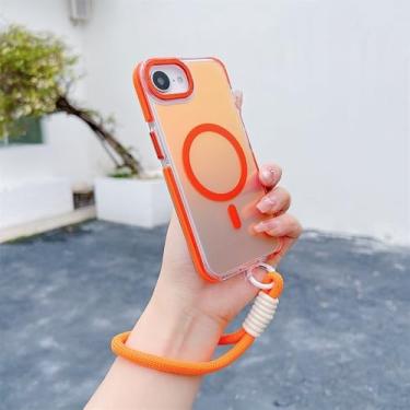Imagem de Capa magnética gradiente para iPhone 16e, 14, 15 Plus, 16 Pro Max, 13Pro, 12, 11, pulseira fashion, cordão, capa à prova de choque, laranja, para iPhone 16E