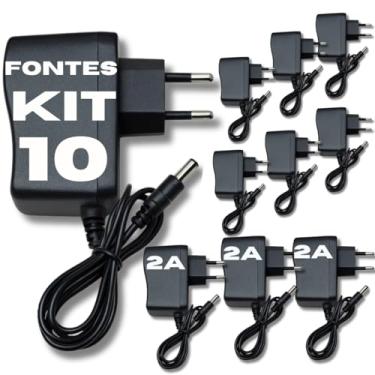 Imagem de Kit 10 Fontes 12V 2A de Alimentação Eletrônica Bivolt Adaptador AC/DC Cabo 90cm com Conector P4 Estabilizada