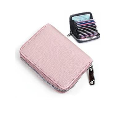 Imagem de Carteira de cartão de crédito, porta-cartões com zíper para homens e mulheres, bloqueio de RFID, carteira com chaveiro, rosa