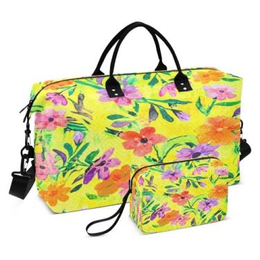 Imagem de CEBUGI Bolsa feminina acolchoada de flores silvestres coloridas para viagem de fim de semana, bolsas hospitalares para trabalho de parto e parto