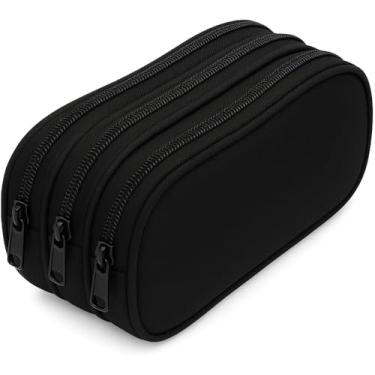 Imagem de Estojo Escolar Preto Triplo Com Ziper 3 Divisorias Compartimentos Unissex Liso Reforçado Bolsinha De Caneta Espaçoso