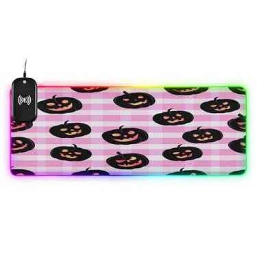Imagem de CEBUGI Black Pumpkins Mouse pad de carregamento sem fio 15 W rápido para jogos com 14 iluminação LED RGB para jogos, PC, laptop, mesa 90,9 x 39,9 cm