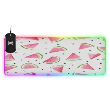 Imagem de CEBUGI Mouse pad de carregamento sem fio melancia aquarela 15W mouse pad rápido para jogos com 14 iluminação LED RGB para jogos, PC, laptop, mesa 90,9 x 39,9 cm