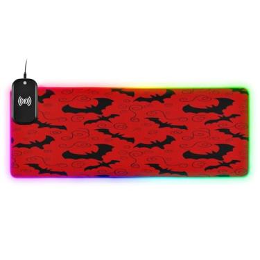 Imagem de CEBUGI Black Bats Mouse Pad de carregamento sem fio 15 W rápido para jogos com 14 iluminação LED RGB para jogos, PC, laptop, mesa 80 x 30 cm