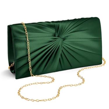 Imagem de XquiziFit Bolsa clutch feminina formal para noite com corrente removível de cetim torcido para festa de casamento, Verde