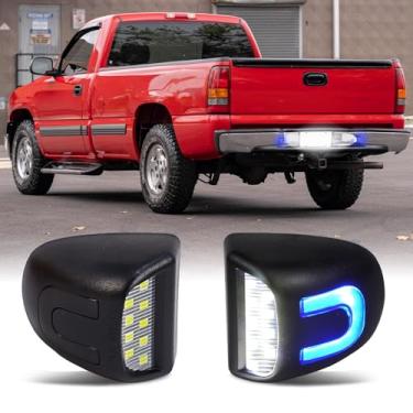 Imagem de Luz de placa de licença LED azul e branca para Chevy Silverado GMC Sierra 1500 2500 3500 Suburban Tahoe Avalanche Cadillac Escalade EXT Yukon XL U Lâmpada de etiqueta traseira, 2 peças