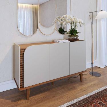 Imagem de Aparador Buffet Jurere 136cm 3 Portas De Giro - Ssx Multicoisas Cor Off White Matte/freijo